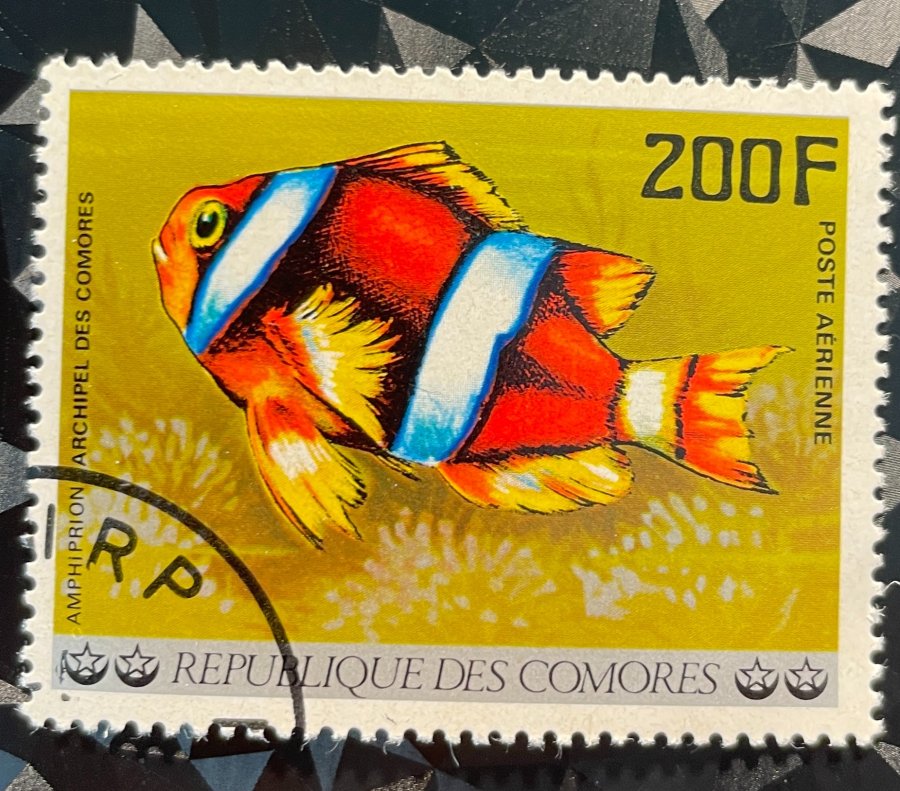 Timbre de poste aérienne représentant un poisson-clown de Madagascar (Amphiprion latifasciatus)