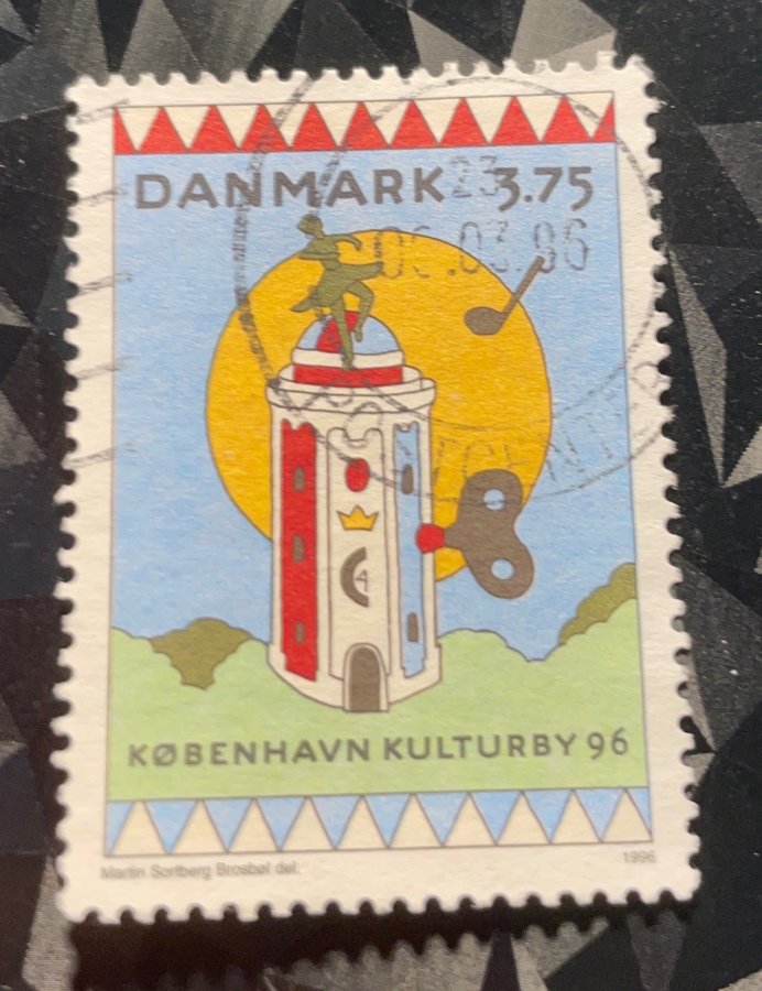Timbre commémoratif Copenhague, Capitale Européenne de la Culture avec illustration d'une tour mécanique et danseuse